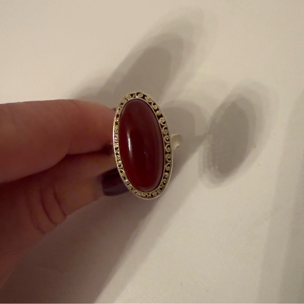 VINTAGE RING STERLING SILVER 925 RED STONE CARNELIAN OVAL SIZE 7 - Picture 5 of 12